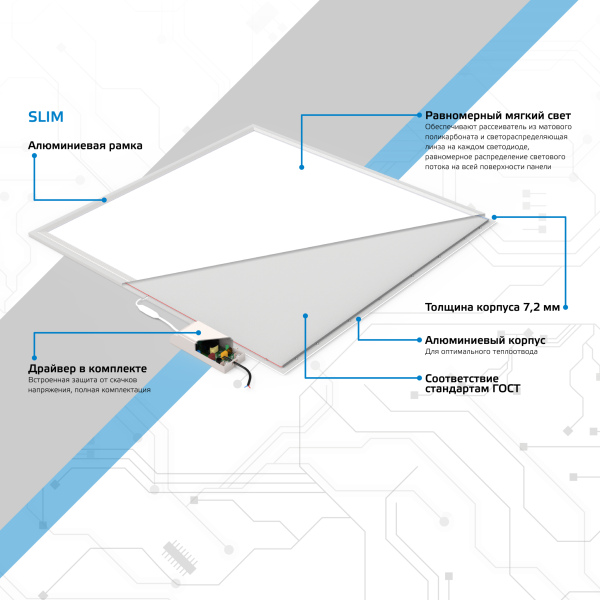 Купить Gauss Светильник офисный 36W 2850lm 4000K IP40 595*595*7,2мм матовый с драйвером LED 145024236