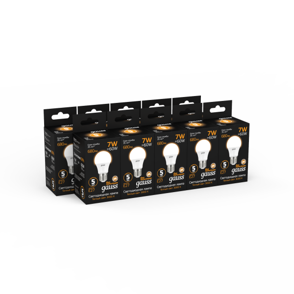 Купить Gauss Лампа A60 7W 680lm 3000K E27 LED 102502107
