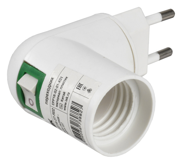 IEK Переходник вилка 220В-патрон Е27 пластик белый