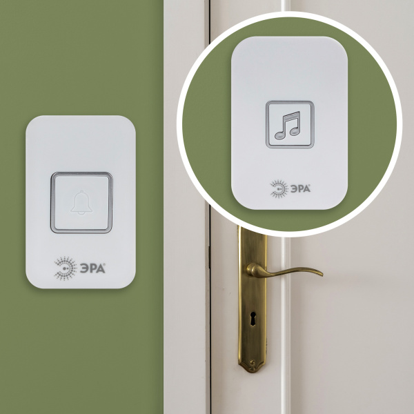 ЭРА Звонок дверной C98 беспроводной, от сети, белый, 60 мелодий