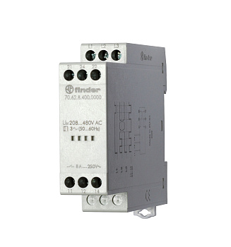 Finder Реле контрольное для 3-фазных сетей; обрыв/чередование фаз, фиксированные регулировки; выход 2CO 8А; модульное, ширина 22.5мм; степень защиты I 706284000000