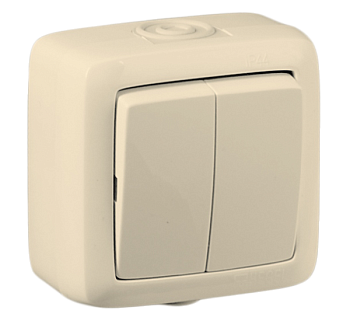 Hegel Альфа IP44 наруж Слоновая кость ВА10-251-01 Выключатель 2-клавишный брызгозащищенный