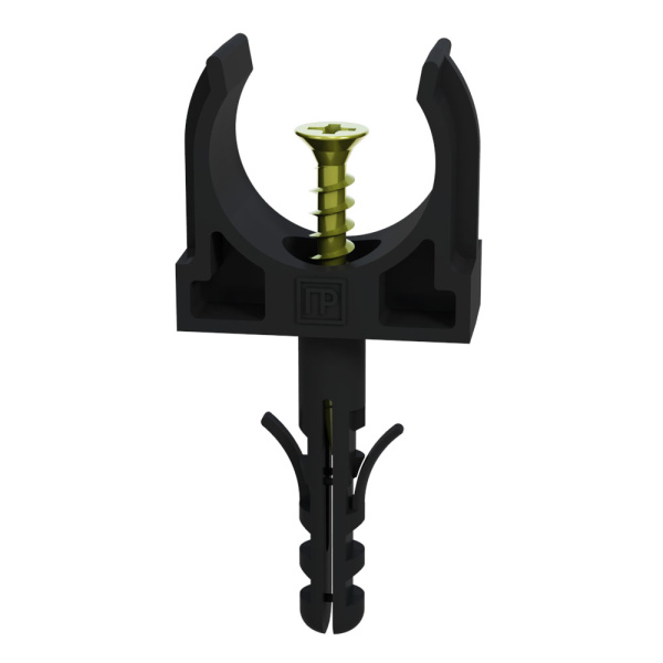 Промрукав Крепеж-клипса с дюбелем и саморезом черная д25 (100шт/900шт уп/кор) PR13.0221