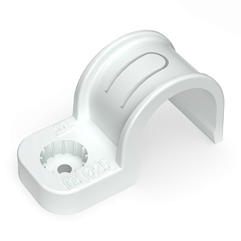 Промрукав Крепеж-скоба пластиковая односторонняя для прямого монтажа атмосферостойкая белая в п/э d25 мм (50шт/450шт уп/кор) PR13.0378