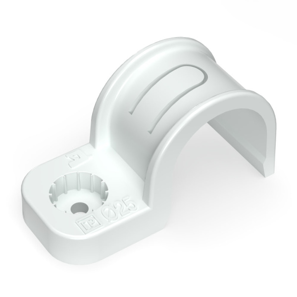 Промрукав Крепеж-скоба пластиковая односторонняя для прямого монтажа атмосферостойкая белая в п/э d25 мм (50шт/450шт уп/кор) PR13.0378