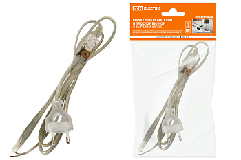 TDM Шнур с выключателем и плоской вилкой с вырезом ШУ03В ШВВП 2х0,75мм2 2 м. прозрачный SQ1305-0024