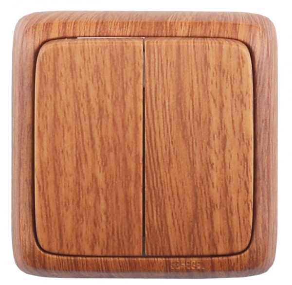 Hegel Альфа наруж Дуб ВА10-153-05 Выключатель 2-клавишный с изол. пластиной