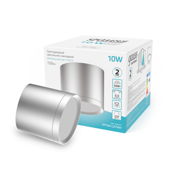 Купить Gauss Светильник Overhead накл цил 10W 720lm 4100K 170-240V IP20 88*75мм хром сатин с расс LED HD020