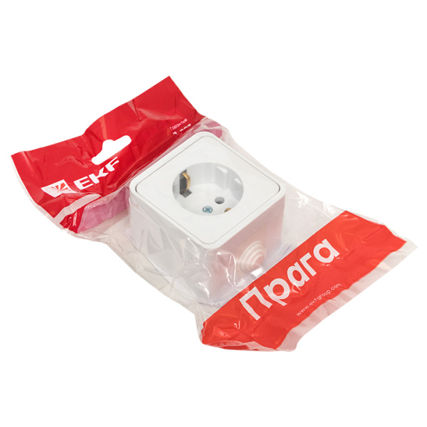 Купить EKF PROxima Прага Розетка 1-местная 16А с заземлением IP44 белая EKR16-028-10-44