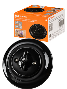 TDM Выключатель скрытой установки фарфоровый поворотный проходной с ручкой (бантик) 10А черный «Болонь» SQ1820-0213