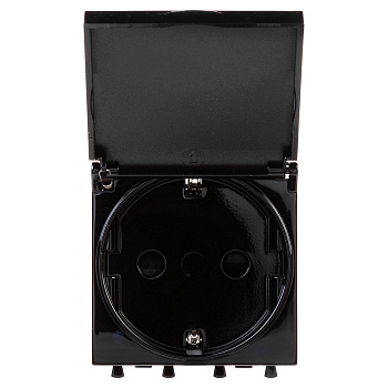 DKC Розетка с крышкой модульная, 2P+E, с з/ш, "Avanti", "Черный квадрат", 2модуля