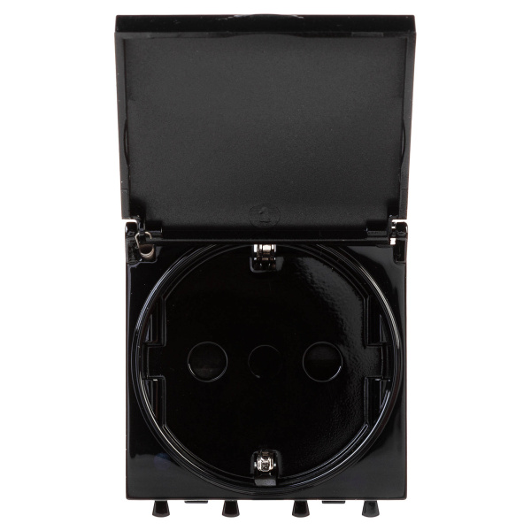 DKC Розетка с крышкой модульная, 2P+E, с з/ш, "Avanti", "Черный квадрат", 2модуля