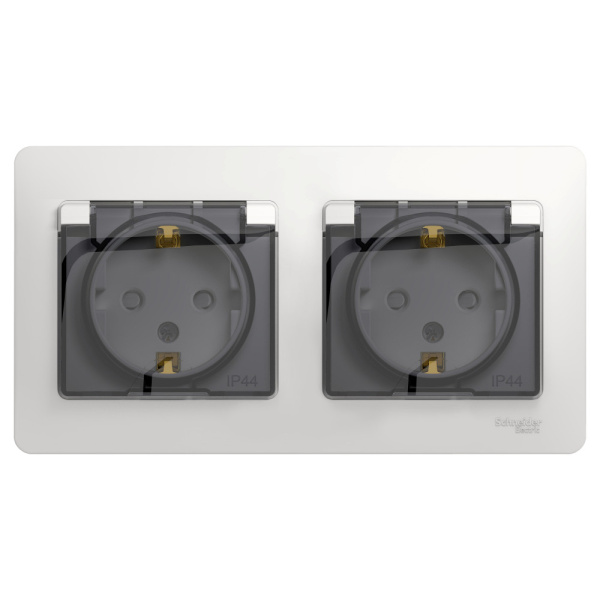 Systeme Electric Glossa Бел Розетка 2-ая с/з, со шторками, в сборе, IP44