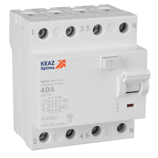 ВДТ без защиты от сверхтоков OptiDin DM63-4240-A-4,5-УХЛ4 (4P, 40, 30mA)
