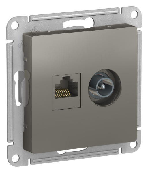 Купить Systeme Electric AtlasDesign Сталь Розетка двойная комп+ТВ, RJ45+TV, кат.5E, механизм