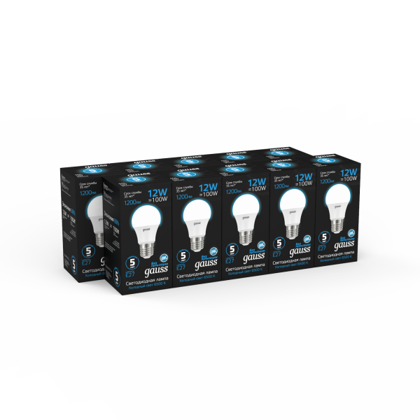 Купить Gauss Лампа A60 12W 1200lm 6500K E27 LED 1/10/50 102502312