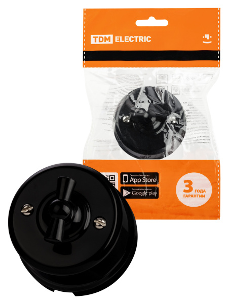 TDM Выключатель поворотный 2-кл. с ручкой (бантик) 10А черный «Виви» SQ1820-1206