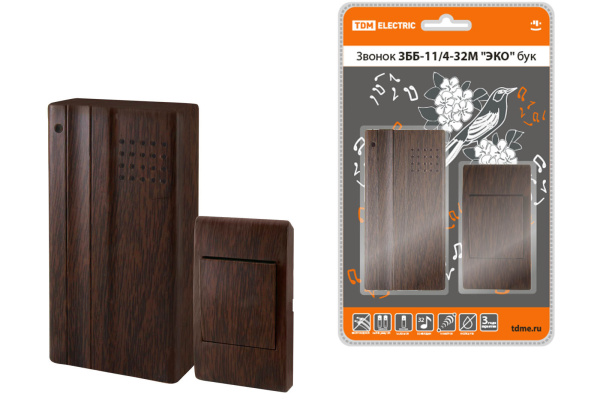TDM Звонок ЗББ-11/4-32М "ЭКО" бук (беспр., бат.) SQ1901-0023