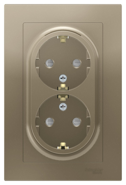 Купить Systeme Electric AtlasDesign Шампань Розетка с/з двойная, со шторками, 16А, в сборе