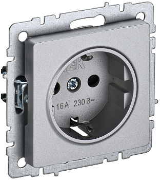 IEK BRITE BASE Алюминий Розетка 1-м с/з с защ шторк 16А РС14-1-0-БрА