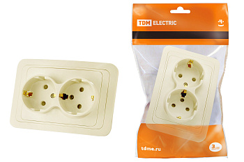 TDM Розетка двойная 2П+З 16А c защитными шторками сл. кость "Валдай" SQ1804-0126