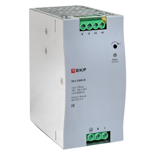 EKF Блок питания на дин рейку 240 Вт,Uвх ~ 220 В AC, Uвых - 48 В DC постоянного тока