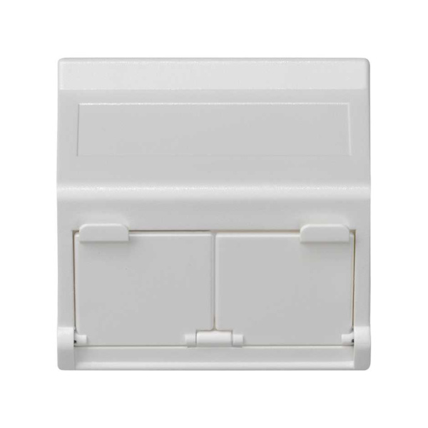 Simon Connect Белая Плата наклонная со шторками на 2 модуля MD (RJ45, оптоволокно), 45х45мм KB80-9