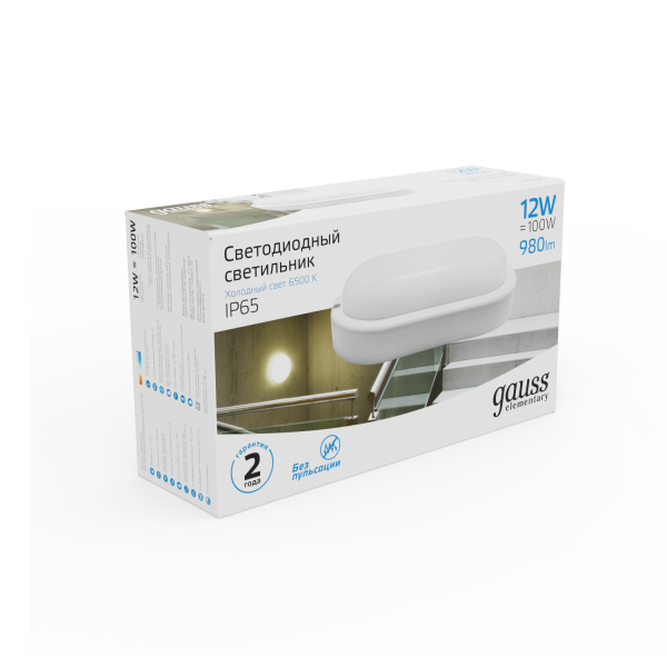 Купить Gauss Светильник ЖКХ UNIVERSAL овал 12W 980lm 6500K 160-260V IP65 198*96*53 белый LED 161411312