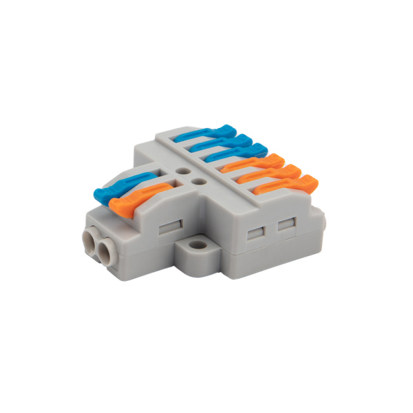 Клемма СМК 2х3 проходная разветвительная 2 полюса, с монтажной площадкой (1 ввод, 3 вывода на полюс) (50 шт./уп.) Rexant 07-5234