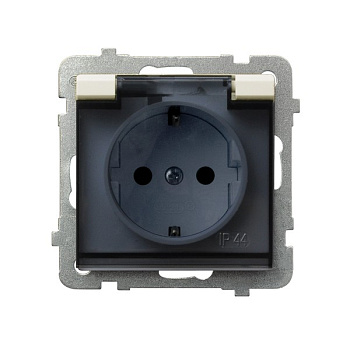Ospel Sonata Бежевый Розетка 1-ая с/з IP44 с крышкой  Schuko, без рамки GPH-1RS/m/27/d