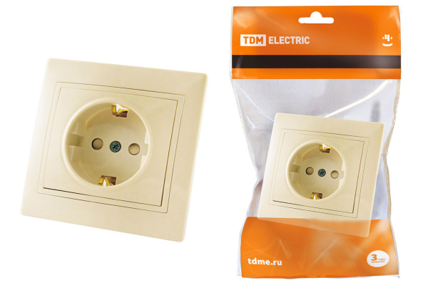 TDM Розетка 2П+З с защ. шт. 16А 250В сл. кость "Таймыр" SQ1814-0116