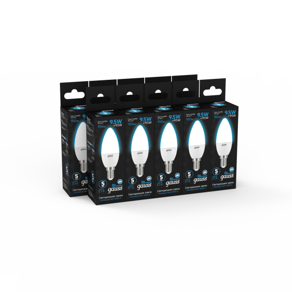 Купить Gauss Лампа Свеча 9.5W 950lm 6500К E14 LED 1/10/100 103101310