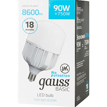 Gauss Лампа Basic T160 AC180-240V 90W 8600lm 6500K E40 LED 11734392