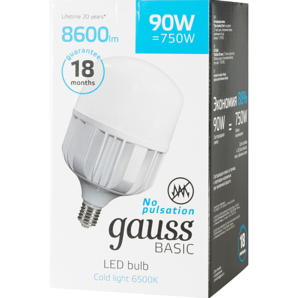 Gauss Лампа Basic T160 AC180-240V 90W 8600lm 6500K E40 LED 11734392