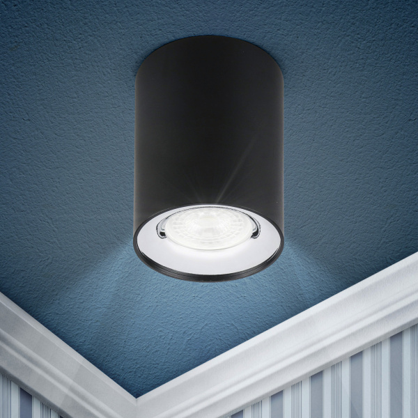 ЭРА OL1 GU10 BK/CH Черный/хром Подсветка накладной, GU10, D80*100мм