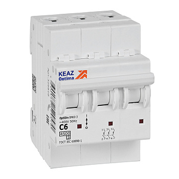 КЭАЗ OptiDin BM63 Автоматический выключатель 3P 6А C 4,5кА AC (BM63-3C6-4,5-УХЛ3) 326810