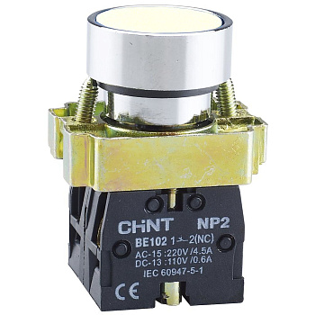 CHINT Кнопка управления NP2-BA11 без подсветки белая, 1НО, IP40 (R)