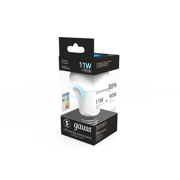 Купить Gauss Лампа A60 11W 990lm 4100К E27 диммируемая LED 102502211-D