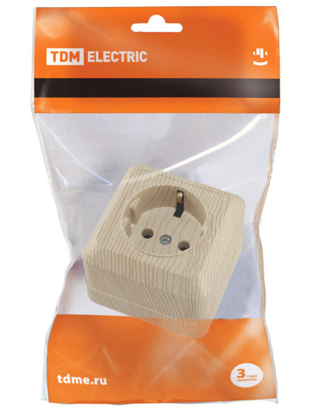 Купить TDM Розетка 2П+З открытой установки IP20 16А, сосна "Ладога" SQ1801-0050