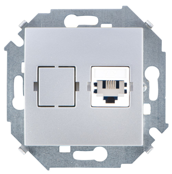 Simon 15 Алюминий Розетка ТЛФ 1-аяRJ11, винт.зажим 1591480-033