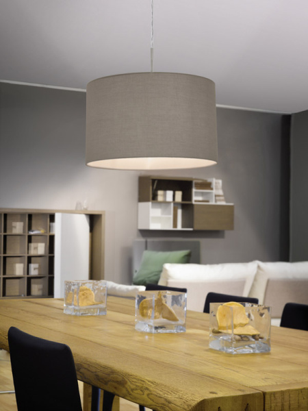 Купить Eglo 31572 Подвес PASTERI, 1х60W (E27), Ø380, никель матовый/текстиль, серо-коричневый