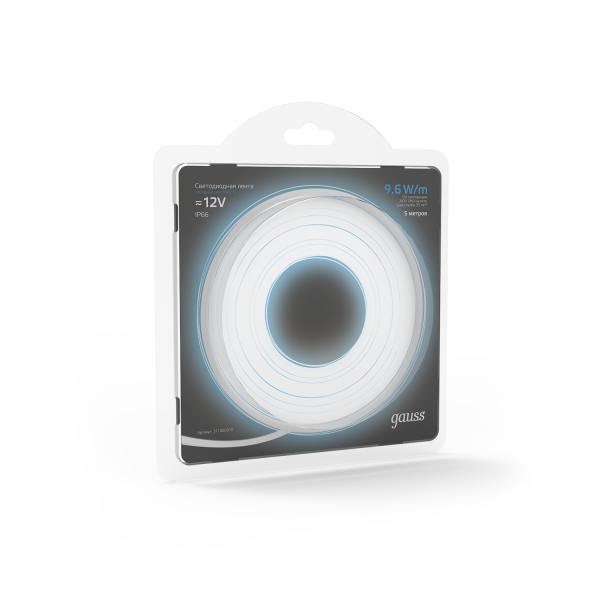 Купить Gauss Лента LED 2835/120-SMD 9.6W 12V DC холодный белый IP66 (блистер 5м) 311000310