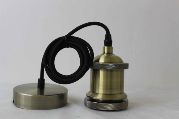 Купить SUN-LUMEN Ретро-патрон с подвесом провод Черный E40  с кольцом, 2x0,75, патрон Бронза, 2m 056-694