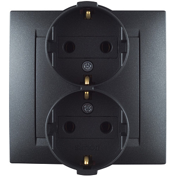 Simon 15 Графит Розетка двойная с заземлением 2х2Р+Е, 16А, 250В, винт. зажим 1590459-038