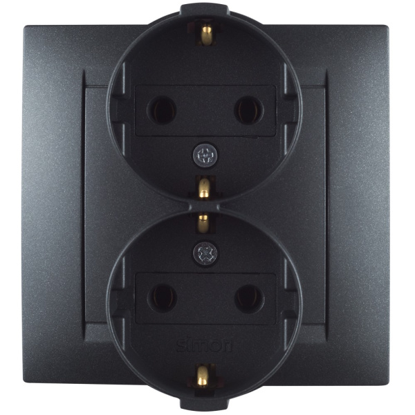 Simon 15 Графит Розетка двойная с заземлением 2х2Р+Е, 16А, 250В, винт. зажим 1590459-038