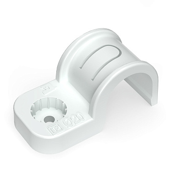 Промрукав Крепеж-скоба пластиковая односторонняя для прямого монтажа атмосферостойкая белая в п/э d20 мм (50шт/600шт уп/кор) PR13.0377