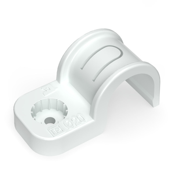 Промрукав Крепеж-скоба пластиковая односторонняя для прямого монтажа атмосферостойкая белая в п/э d20 мм (50шт/600шт уп/кор) PR13.0377