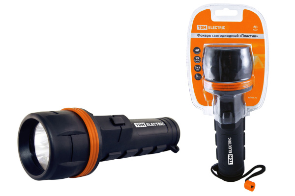 TDM Фонарь светодиодный "Пластик", 7 светодиодов 21 лм/Вт, бат. 2*D SQ0350-0015
