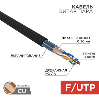 Кабель FTP 4PR 24AWG CAT5e 305м OUTDOOR Rexant 01-0146