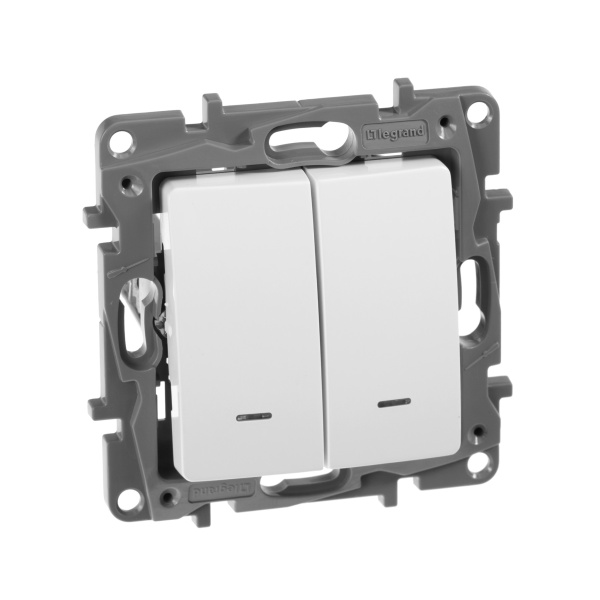 Legrand Etika Белый Переключатель 2-клавишный с подсветкой, 10А, Автоматические клеммы 672216